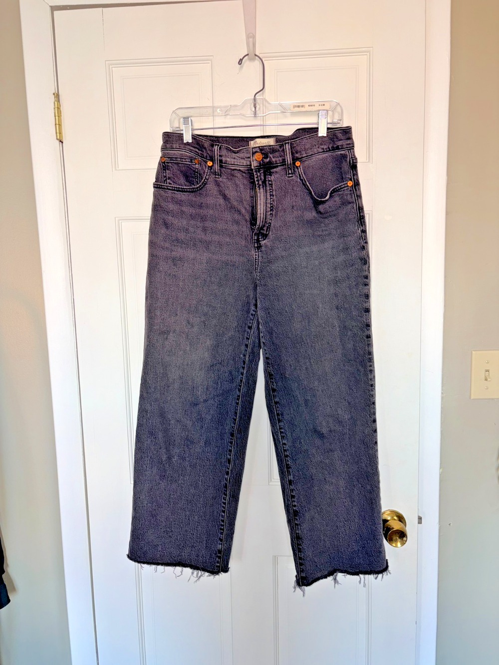 Madewell The Perfect Vintage Wide-Leg Crop Jean Black Raw Hem Size 29